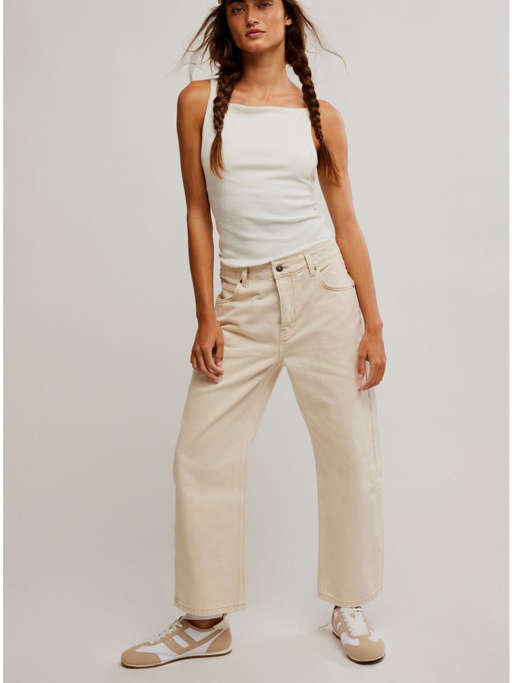 WE THE FREE DEEP TRANCE DROPPED BOYFRIEND JEANS CASUAL KHAKI CREAM - Picture 5 of 7
